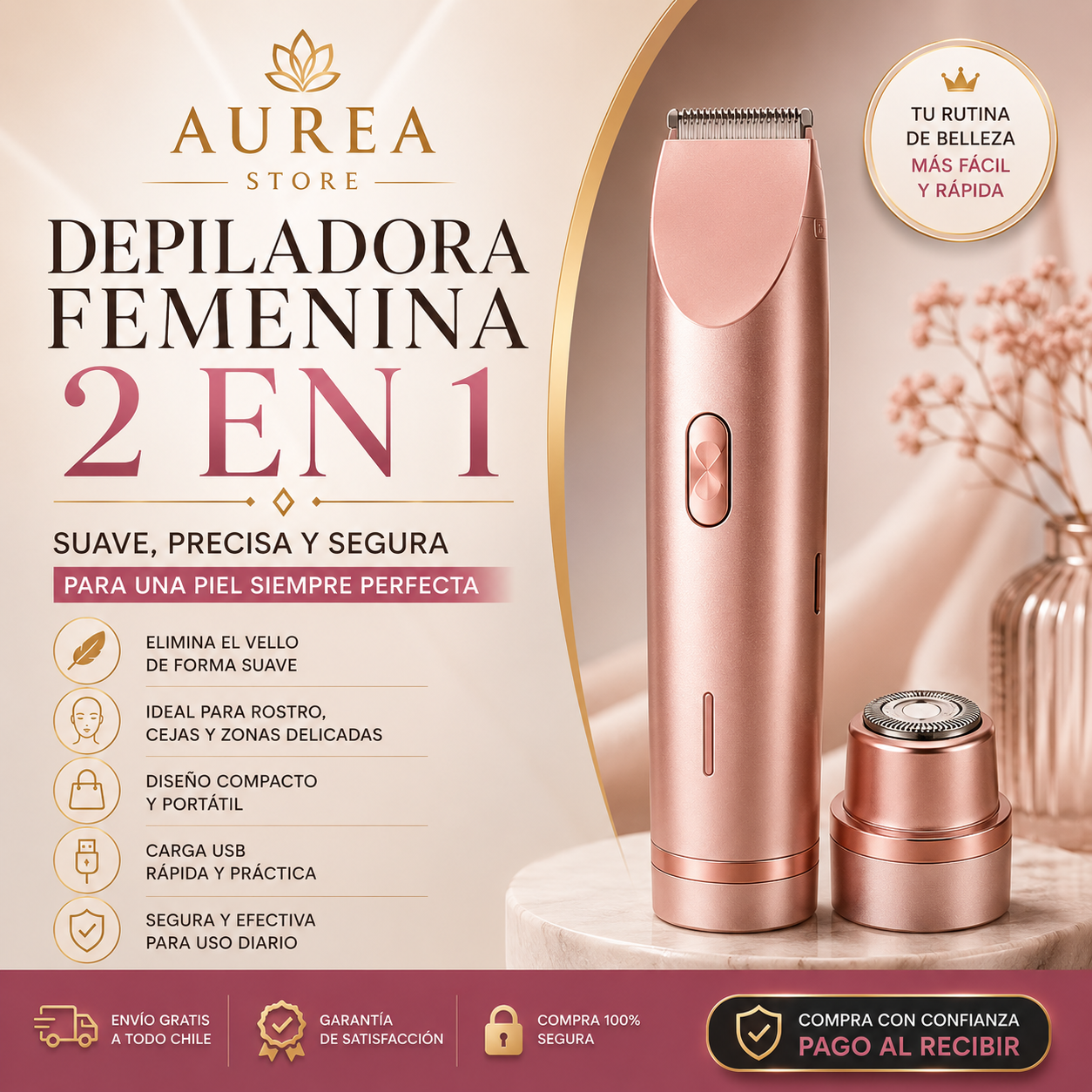 GlowTrim™ 2 en 1 | Depiladora y Perfiladora Recargable Multifuncional